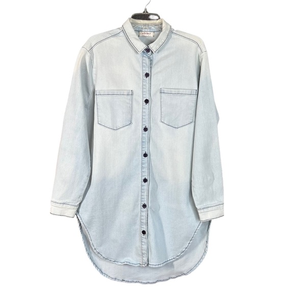 Vibrant Dresses & Skirts - Vibrant MIU Blue Stretch Denim Faded Long Shirt Jacket Dress Women's Size Large
